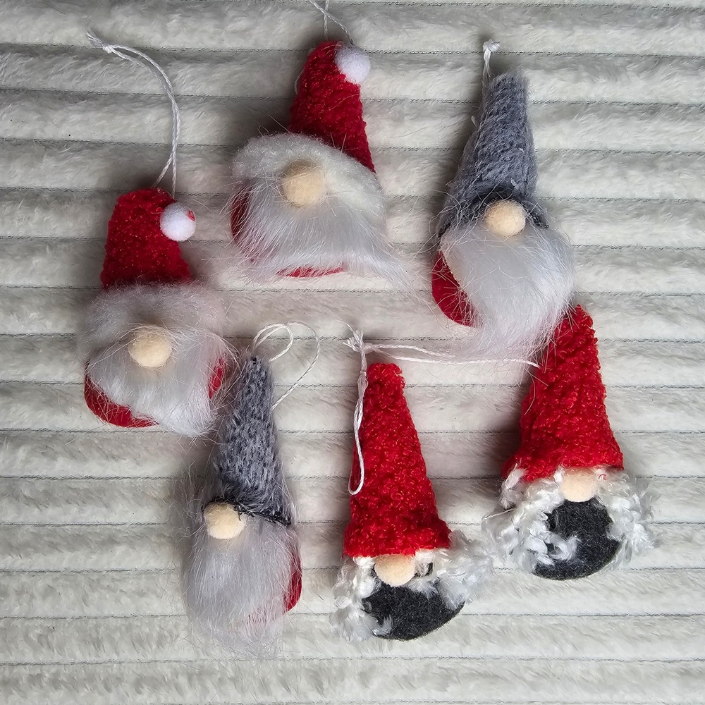 6pc Gnome Christmas Ornaments OS Red Grey Nordic Holiday Decor